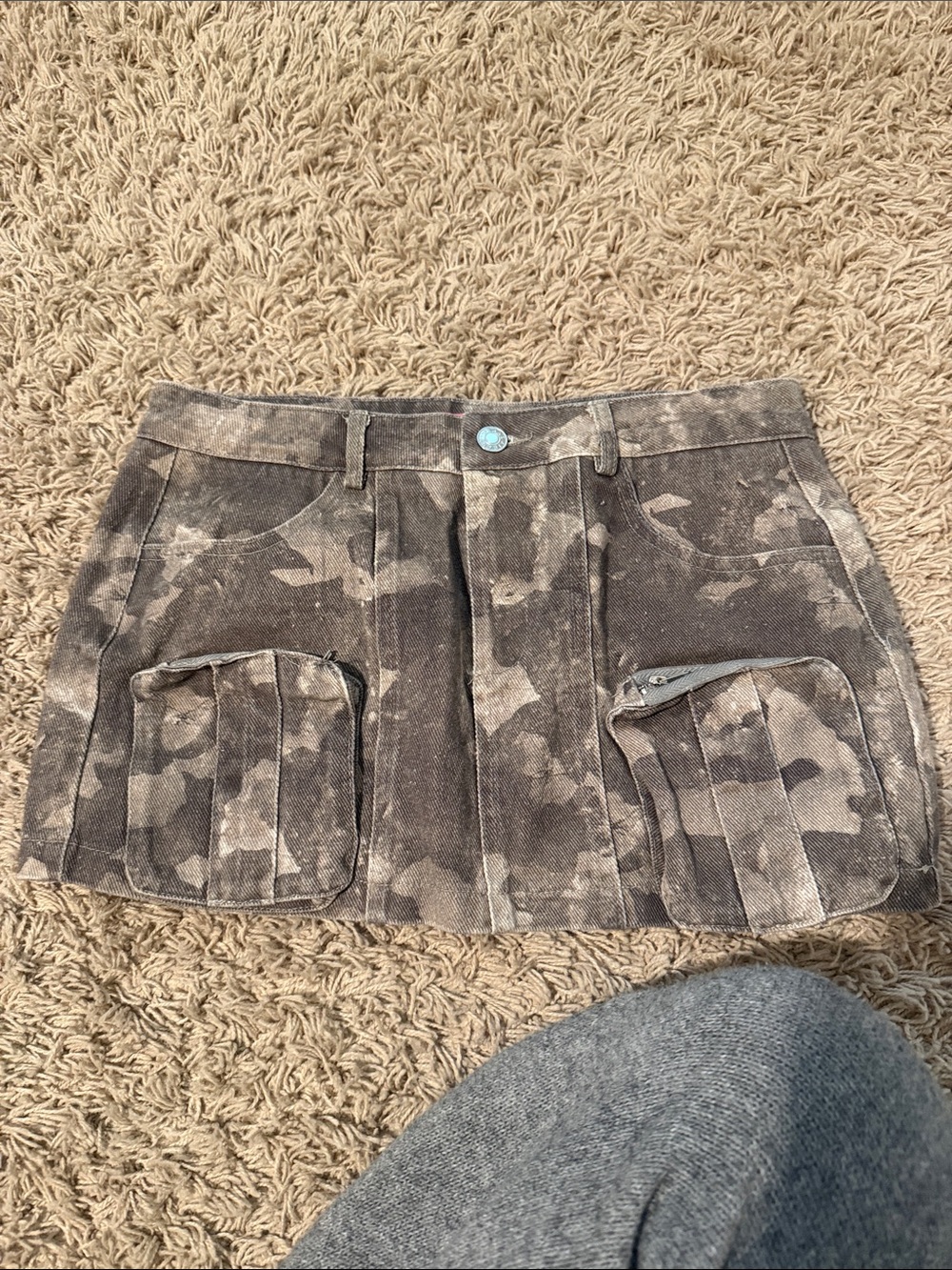 Edikted Camo Low Rise Denim Cargo Mini Skirt